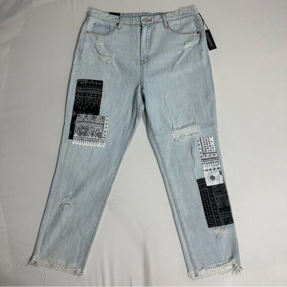 Blank NYC Womens The Madison Crop Distressed High Rise Patched Denim Pants Sz 32 - Picture 4 of 16